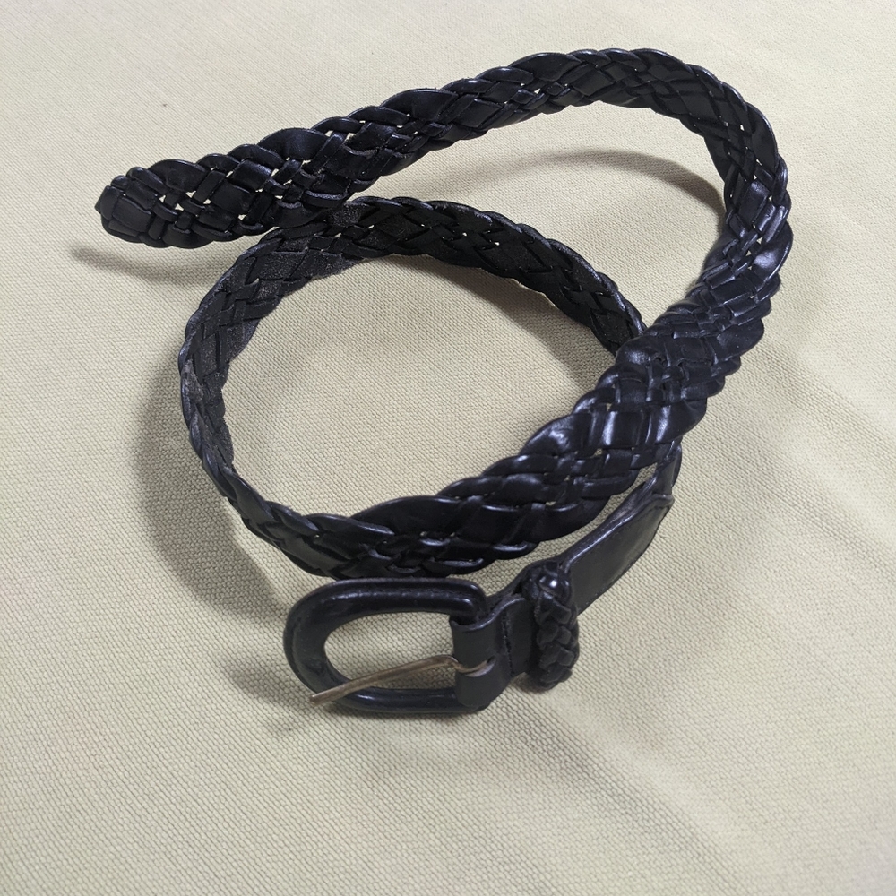 Black Woven Leather Sz 32 1" Braided Belt 2" Leather Buckle Western 38" Long - Picture 2 of 8
